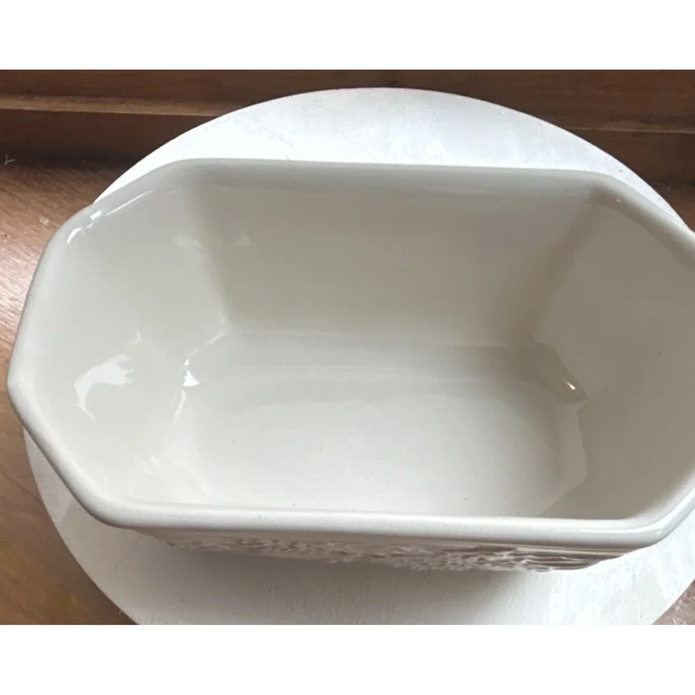 Longaberger Nature's Garland Embossed Dish Ivory Ceramic Rectangular Boxed